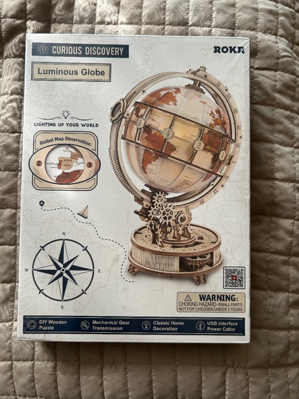 ROKR Luminous Globe (Model ST003) by Robotime, 180-piece DIY 3D wooden puzzle
